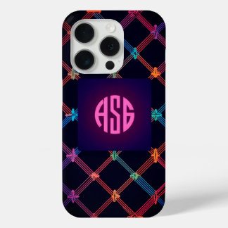 15 Pro Coque iphone de monogramme personnalisé Neon Gradi