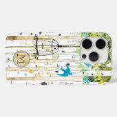 15 Pro Coque iphone Monogram Birdcage mignonne Bird Bird  (Verso (horizontal))