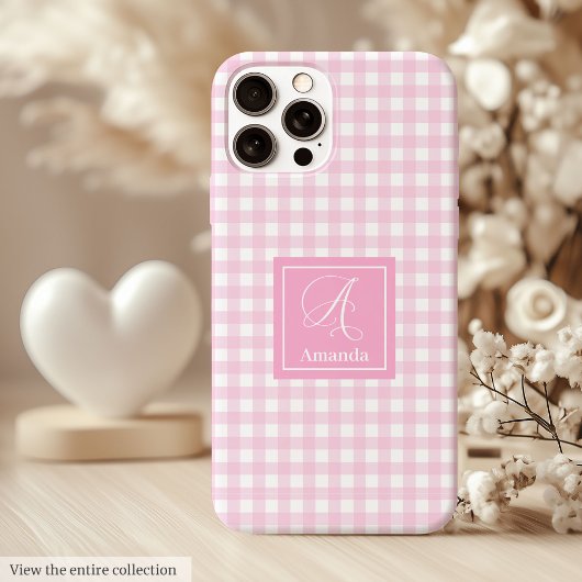 15 Pro Max Coque iPhone carreaux rose moderne – Accent nom tr