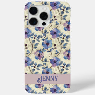 15 Pro Max Coque iPhone Fleurs Bleues et Roses
