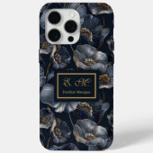 15 Pro Max Coque iPhone Fleurs Or Navy Cadeau Chic Quinceañer (Verso)