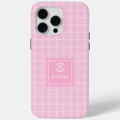 15 Pro Max Coque iPhone Moderne à Carreaux Roses avec Nom Per (Verso)