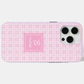 15 Pro Max Coque iPhone Moderne à Carreaux Roses avec Nom Per (Verso (horizontal))