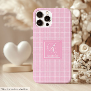 15 Pro Max Coque iPhone Moderne à Carreaux Roses avec Nom Per