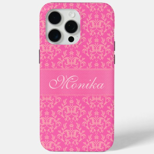 15 Pro Max Damask nom coque iphone à motif rose (Verso)