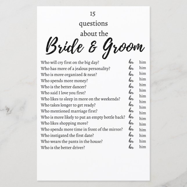 15 Questions About the Bride & Groom Wedding Game  (Voorkant)