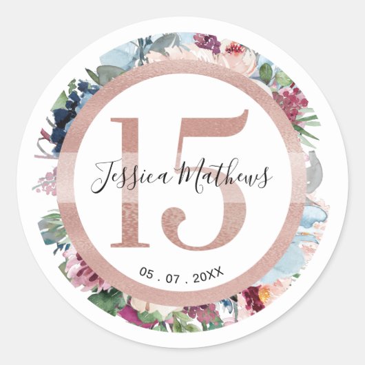 15 Roos Gold Quince Bloemengunst / Decor Ronde Sticker (Voorkant)