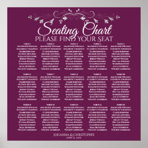 15 Tabel Elegant Magenta Wedding Seating Chart Poster