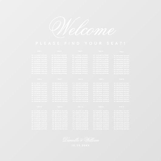 15 Tabel Transparant Wit Script Zittingschema Raamsticker (Vel)