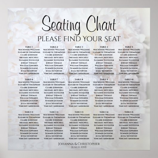 15 Tabel White Reflections Wedding Seating Chart Poster (Voorkant)
