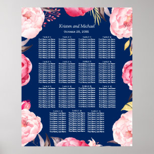 15 Tabellen Roze Floral Wreath Wedding Seating Cha Poster