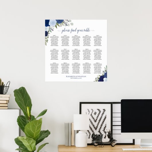 15 Tableau Élégant Bleu Rose Mariage Siège (Bureau à domicile)