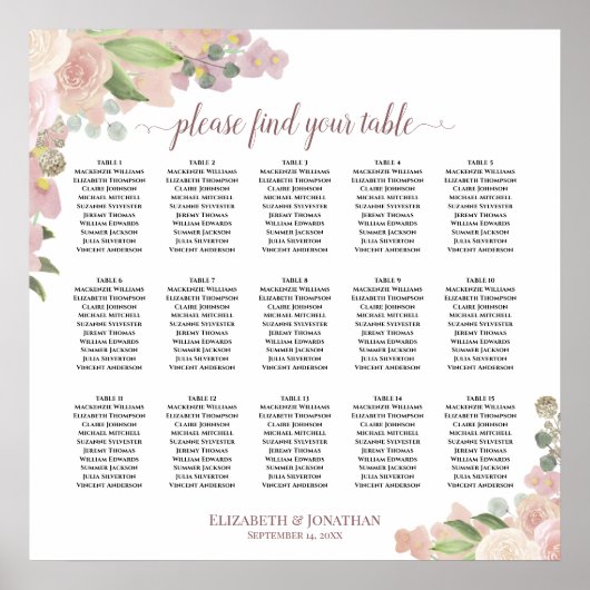 15 Tableau Élégant Mariage floral rose (Devant)