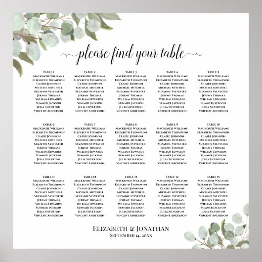 15 Tableau Eucalyptus Feuille Mariage Siège graphi (Devant)