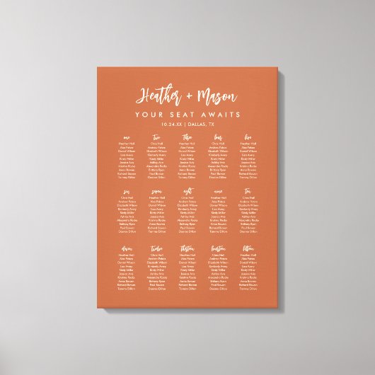 15 Tables Boho Rust Earthy Wedding Seating Chart Canvas Afdruk (Voorkant)