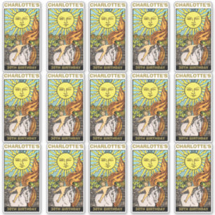 15 x 30e Verjaardag Zon Tarot Kaart Naam & Foto Sticker