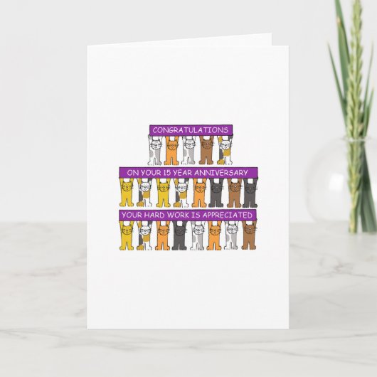 15 Year Work Anniversary Congratulations Cute Cats Kaart (Voorkant)
