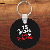 15 Years Her Valentine _ Anniversary Couples Valen Sleutelhanger (Voorkant)
