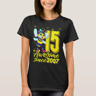 15 Years Old Dabbing Bee 15th Birthday Kids Girls  T-shirt