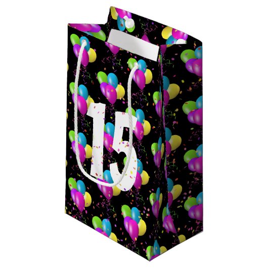 15e Anniversaire Ballons et Confetti Petit Sac Cad (Devant Angle)