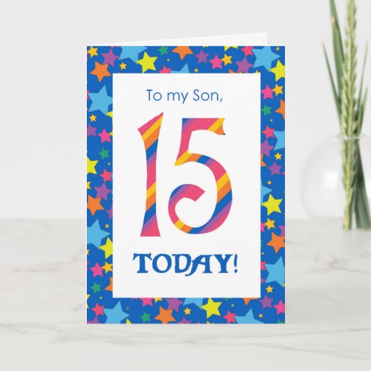 15e Anniversaire Carte pour un Fils, Stripes et Et (Devant)