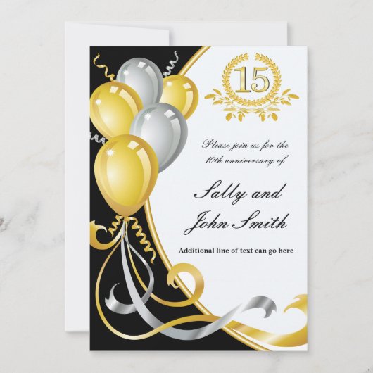 15e anniversaire Gold & Silver Invitation d'annive (Devant)