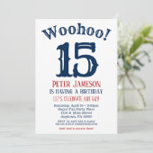 15e anniversaire Invitation Ado Garçon Marine Bleu (Debout devant)