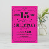 15e anniversaire Invitation Black and Hot Pink (Debout devant)