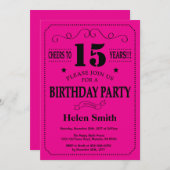 15e anniversaire Invitation Black and Hot Pink (Devant / Derrière)