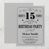 15e anniversaire Invitation Black and Silver Grey (Devant / Derrière)