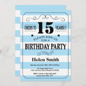 15e anniversaire Invitation Bleu et Blancs (Devant / Derrière)