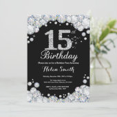 15e anniversaire Invitation Chalkboard Silver Diam (Debout devant)