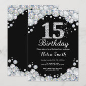 15e anniversaire Invitation Chalkboard Silver Diam (Devant / Derrière)