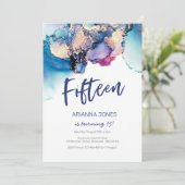 15e anniversaire Invitation Couleur d'eau bleue Ab (Debout devant)