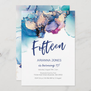 15e anniversaire Invitation Couleur d'eau bleue Ab