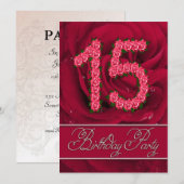 15e anniversaire invitation de fête avec roses (Devant / Derrière)