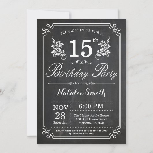 15e anniversaire Invitation Floral Chalkboard (Devant)