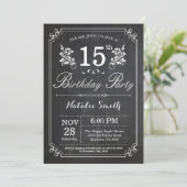 15e anniversaire Invitation Floral Chalkboard (Debout devant)