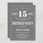15e anniversaire Invitation Gris et Blanc (Devant / Derrière)