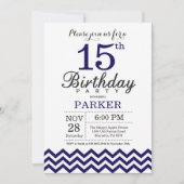 15e anniversaire Invitation Marine Blue Chevron (Devant)
