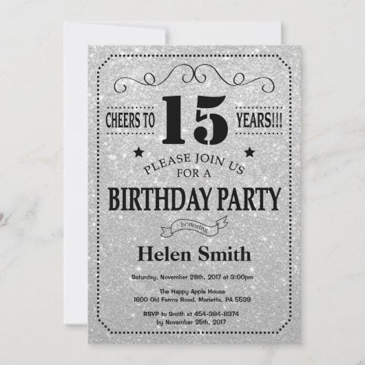 15e anniversaire Invitation Parties scintillant no (Devant)
