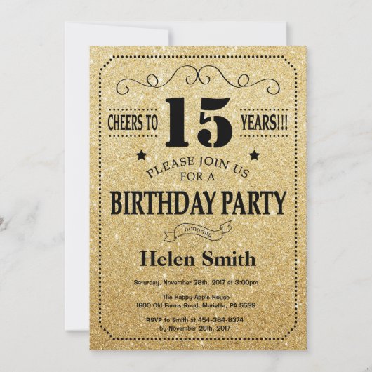 15e anniversaire Invitation Parties scintillant no (Devant)