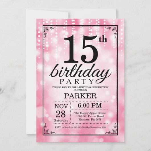 15e anniversaire Invitation Parties scintillant ro (Devant)