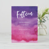 15e anniversaire Invitation Pink Purple Aquarelle (Debout devant)