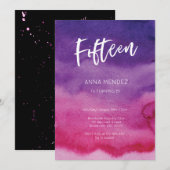 15e anniversaire Invitation Pink Purple Aquarelle (Devant / Derrière)