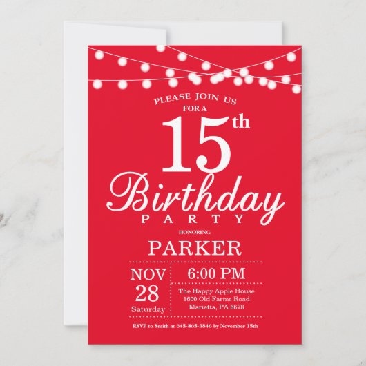 15e anniversaire Invitation Rouge (Devant)