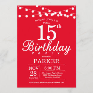 15e anniversaire Invitation Rouge