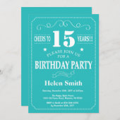 15e anniversaire Invitation Turquoise et blanche (Devant / Derrière)