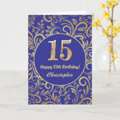 15e anniversaire Marine bleu et or modèle floral (Fleur jaune)