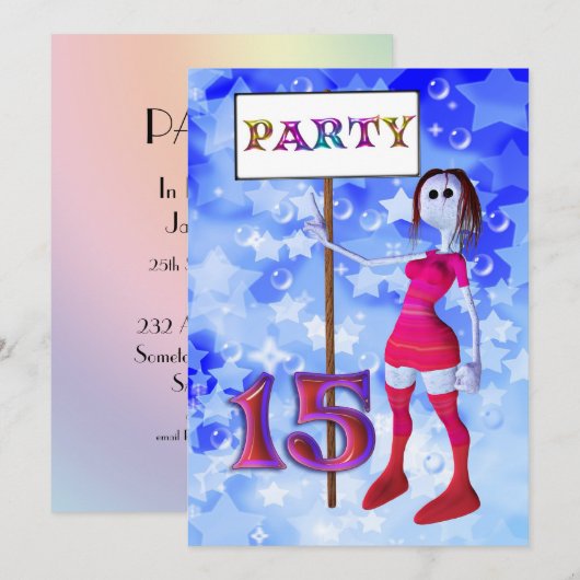 15e anniversaire panneau de réception invitation (Devant / Derrière)